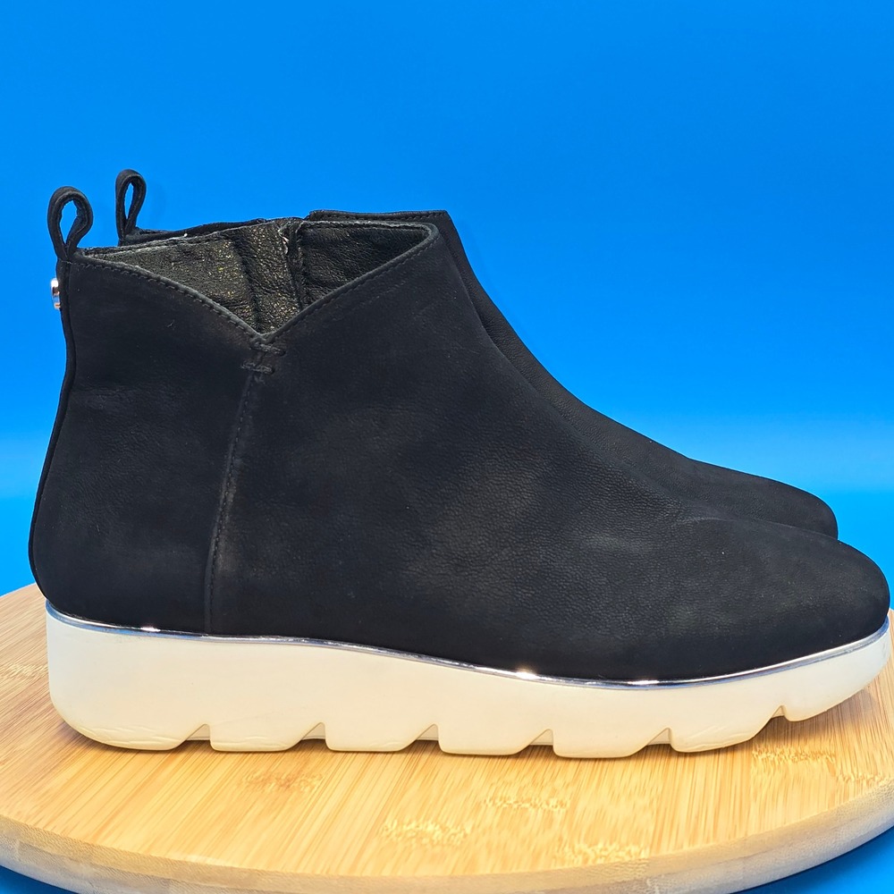 Alex Marie‎ Black Leather Platform Wedge Sneaker Boots Ankle Zip Size 7M